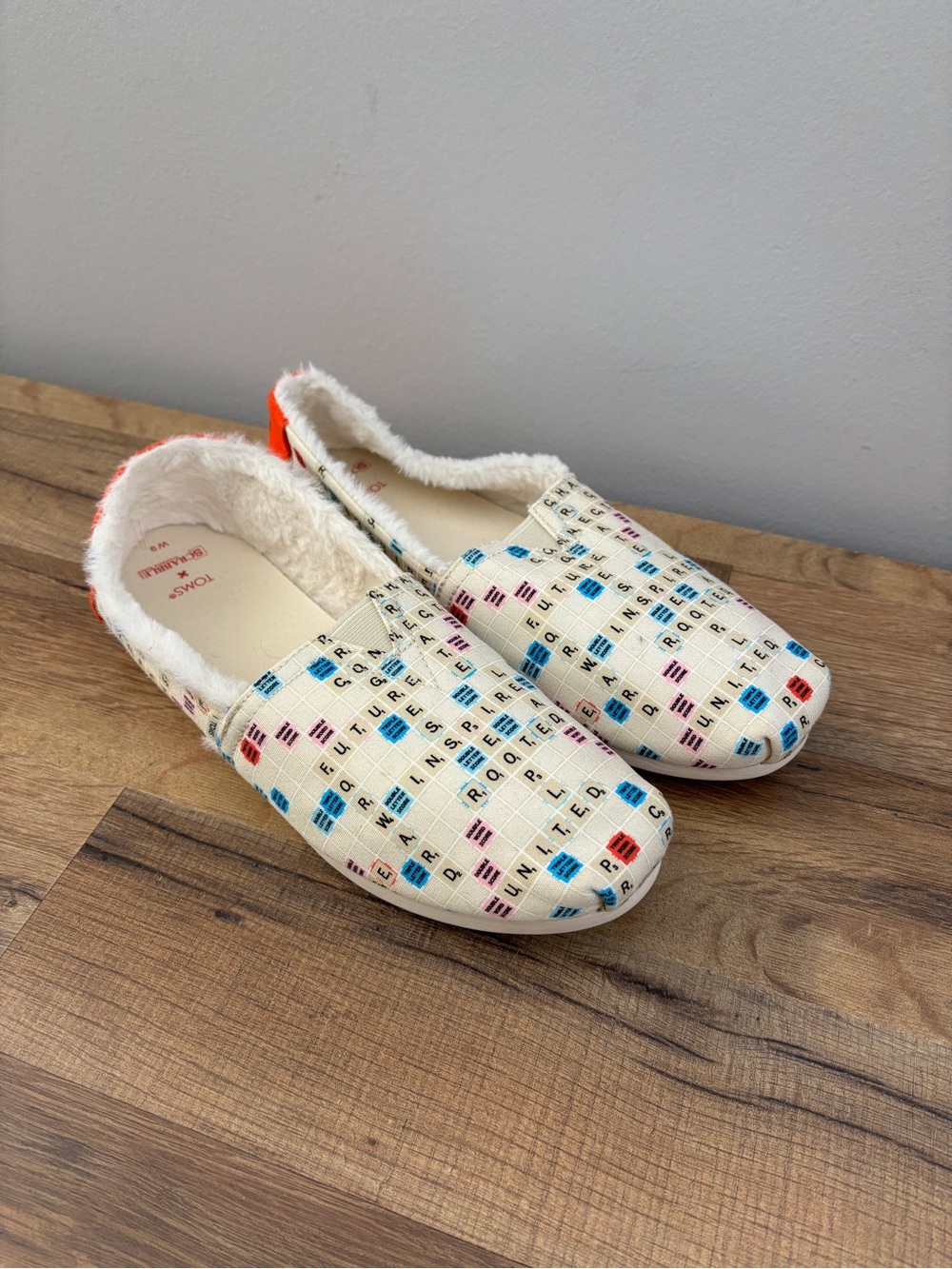 Toms x Scrabble Alpargata Slip On Casual Flats Shoes Faux Fur Lined
